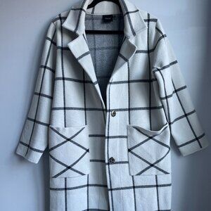 Checkered Wool Blend Coat S/M